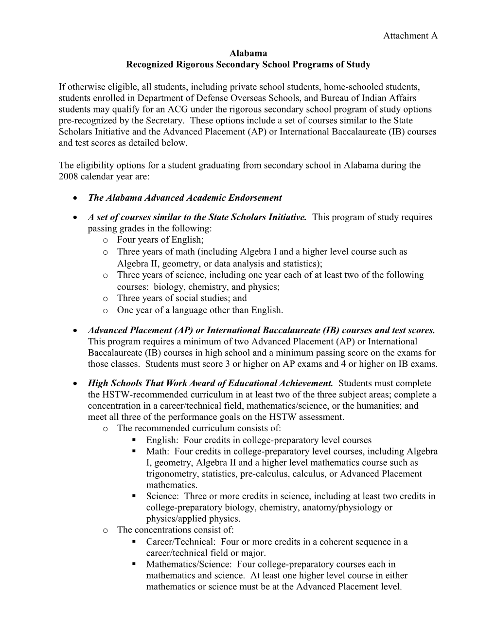 Academic Competitiveness Grants - Attachment to Alabama Letter - 2008 (MS Word)
