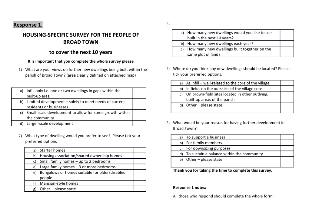 Housing-Specific Survey for the People of Broad Town