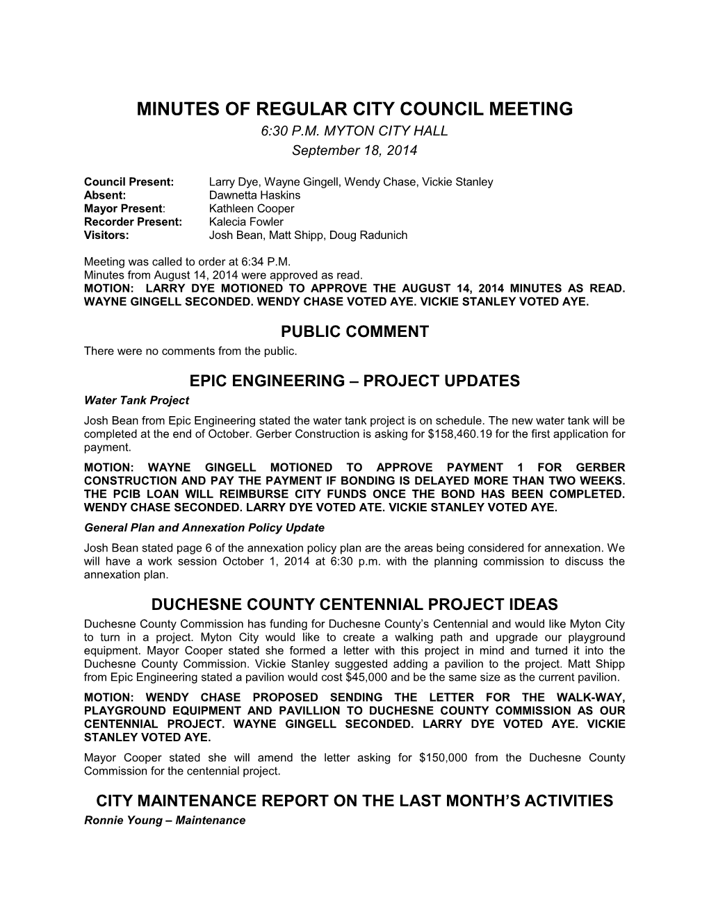 Minutes of Regular City Council Meeting s2