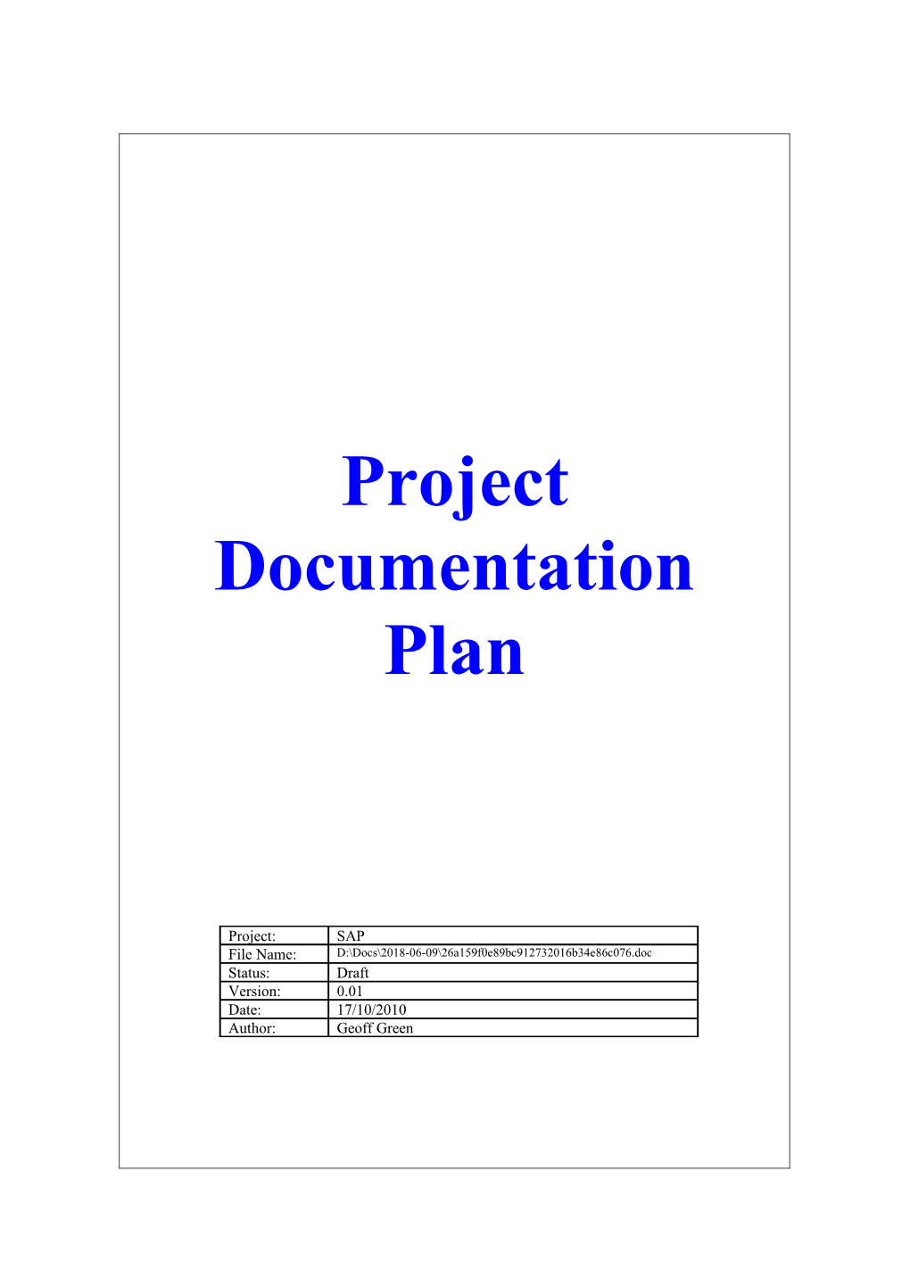 Project Documentation Plan