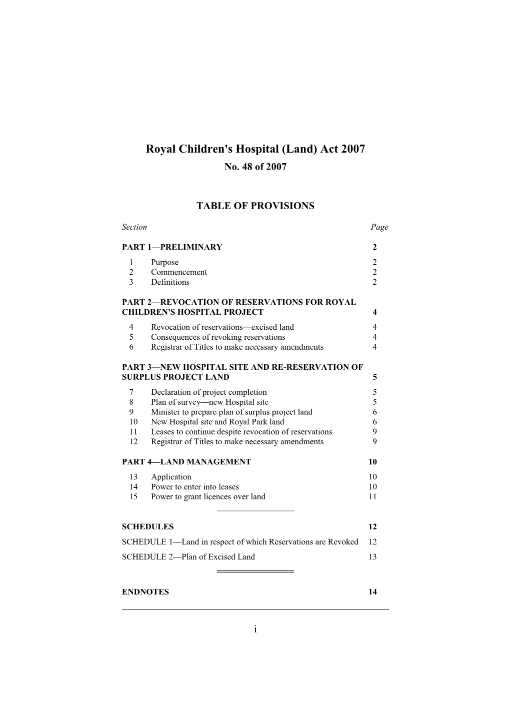 Royal Children's Hospital (Land) Act 2007