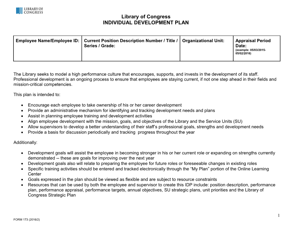 Library of Congress Individual Development Plan