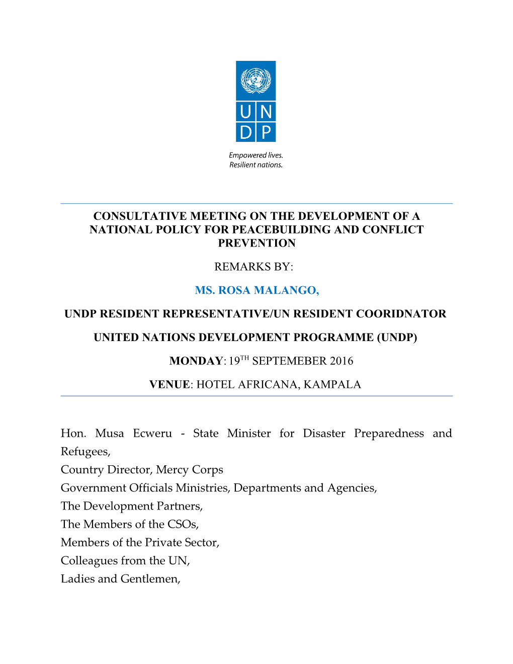 Consultative Meeting on the Development of a National Policy for Peacebuilding and Conflict