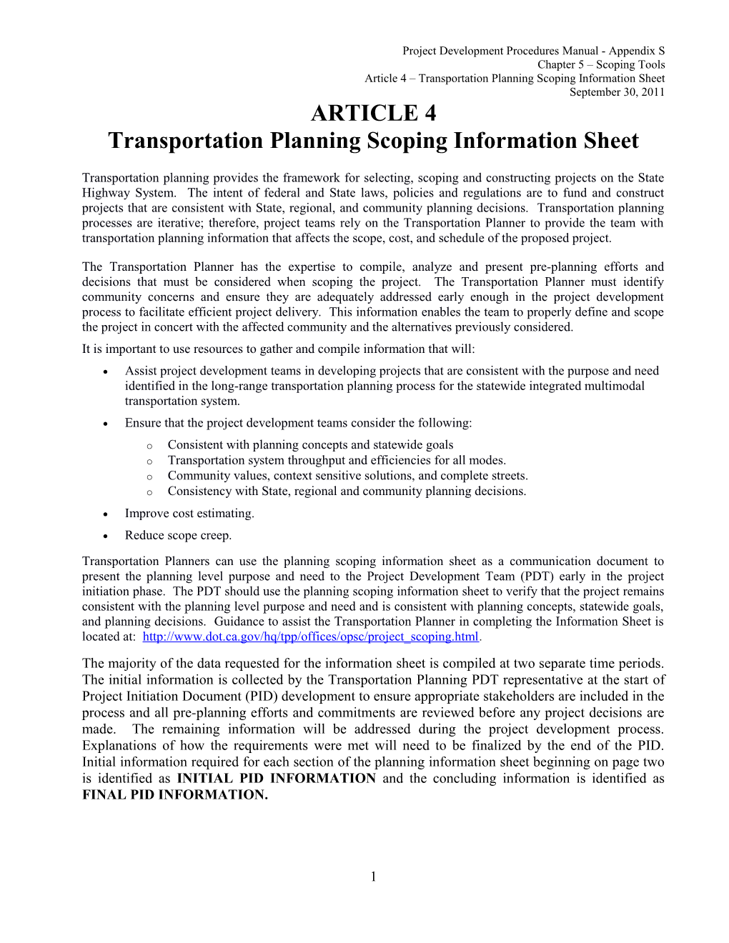 APPENDIX L - Preparation Guidelines for Project Study Report