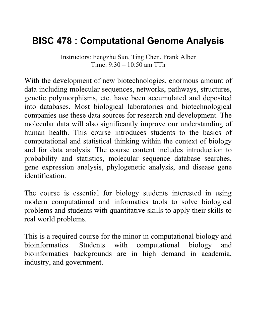 BISC 478 : Computational Genome Analysis