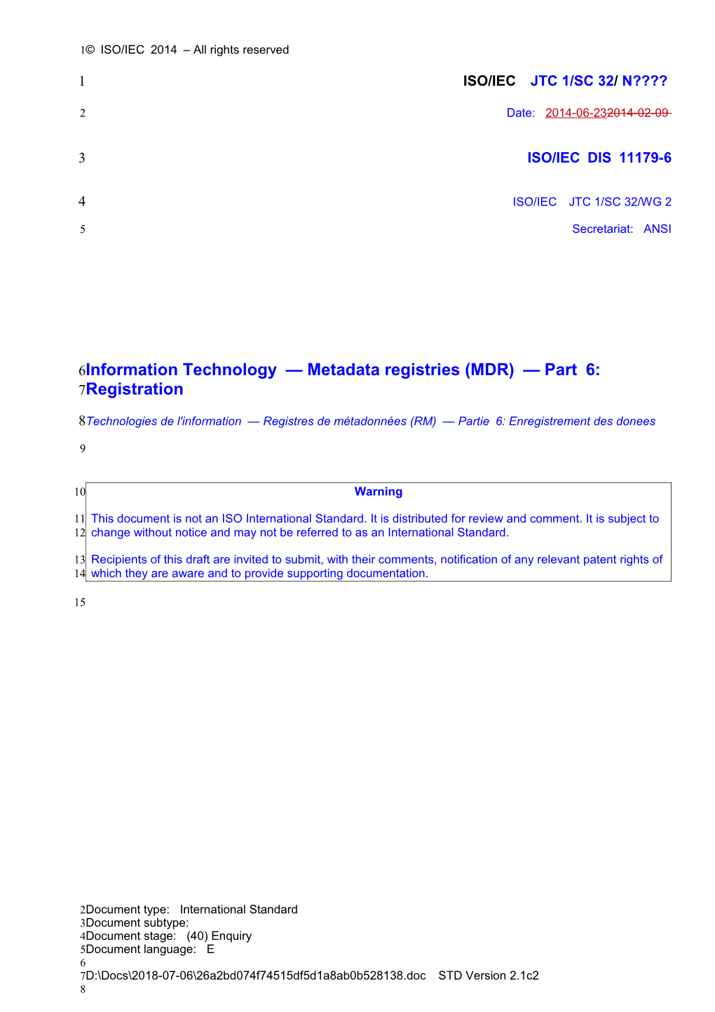 Iso/Iec Tc Jtc 1/Sc 32 N