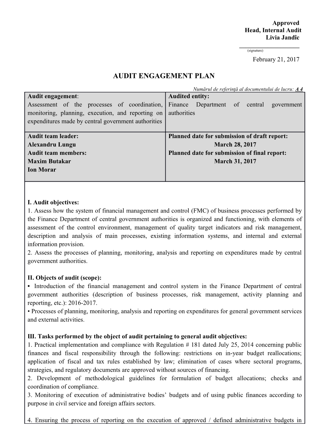 Audit Engagement Plan