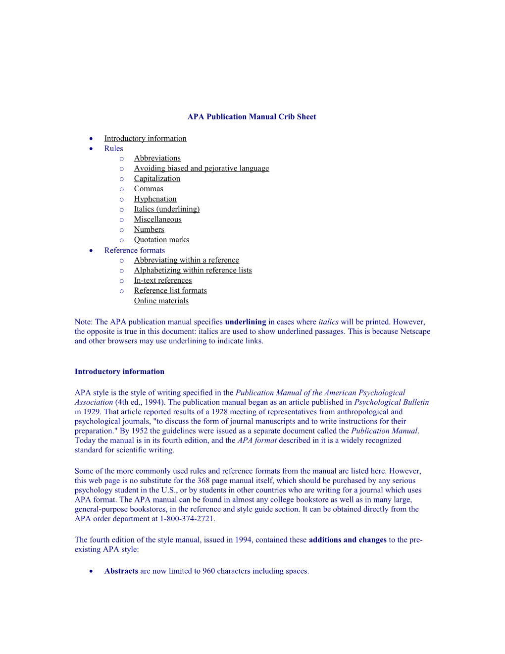 APA Publication Manual Crib Sheet