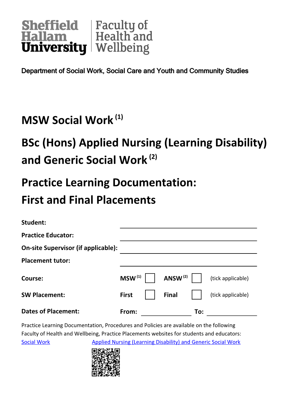 Department of Social Work, Social Care and Youth and Community Studies