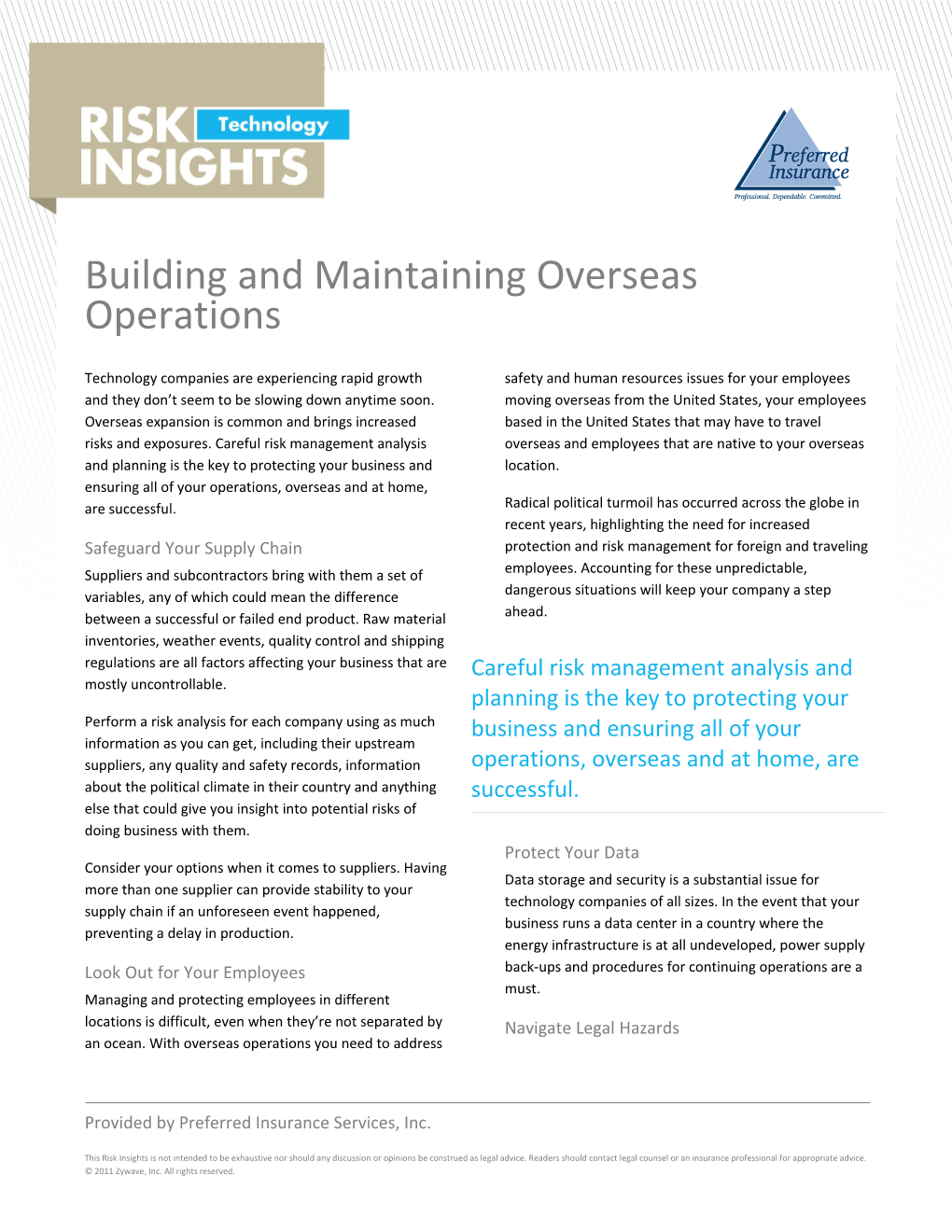 Building and Maintaining Overseas Operations
