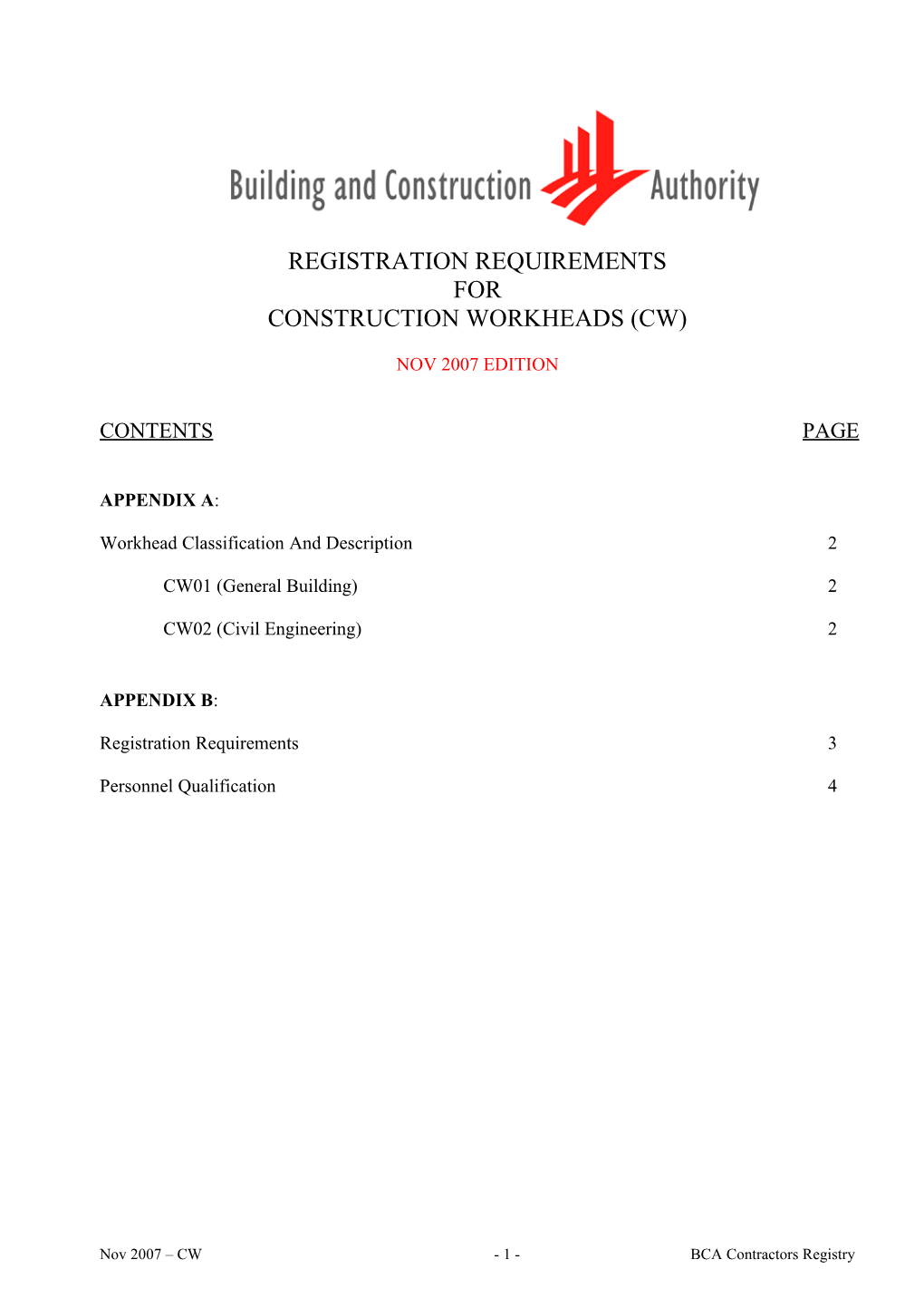 Workhead Classification and Description