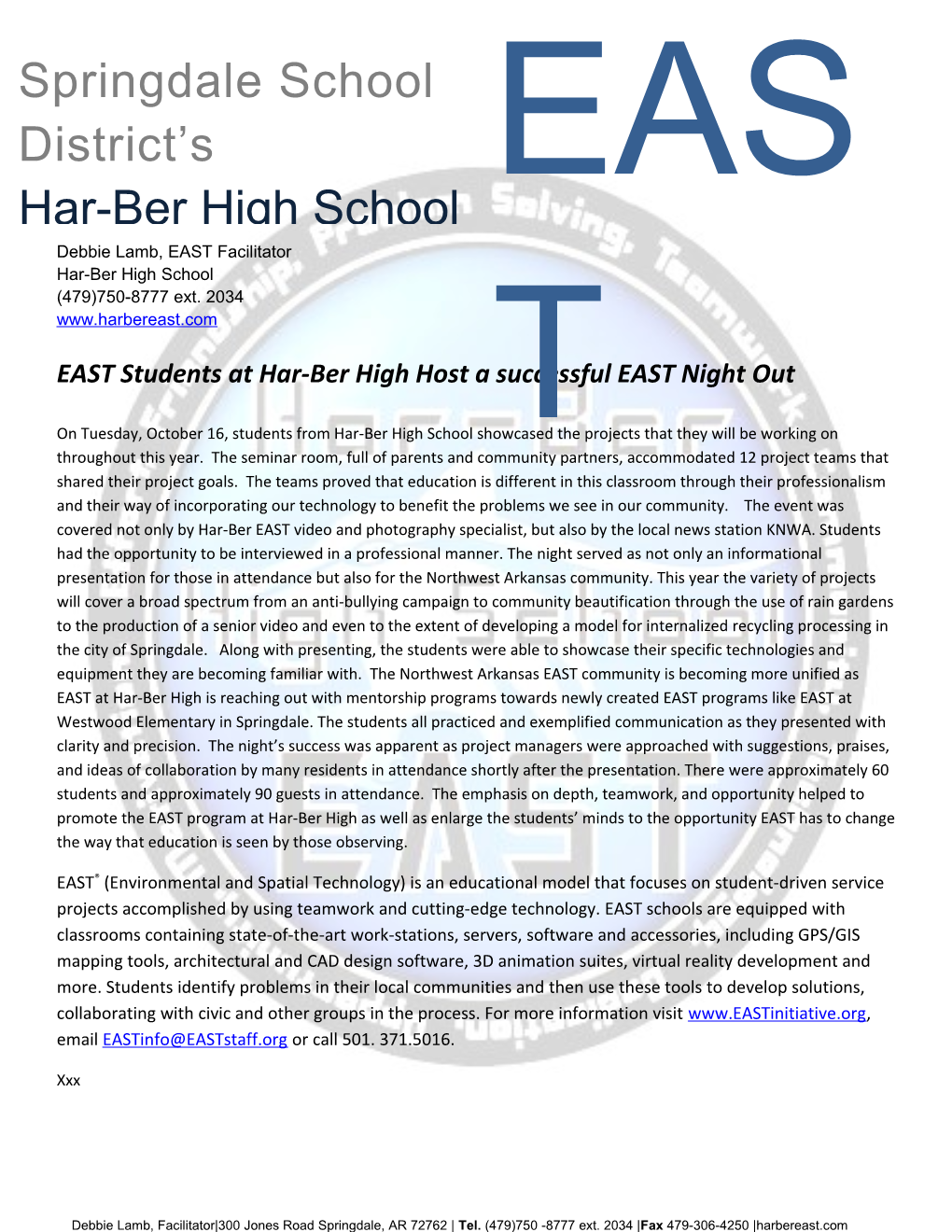 EAST Students at Har-Ber High Host a Successful EAST Night Out
