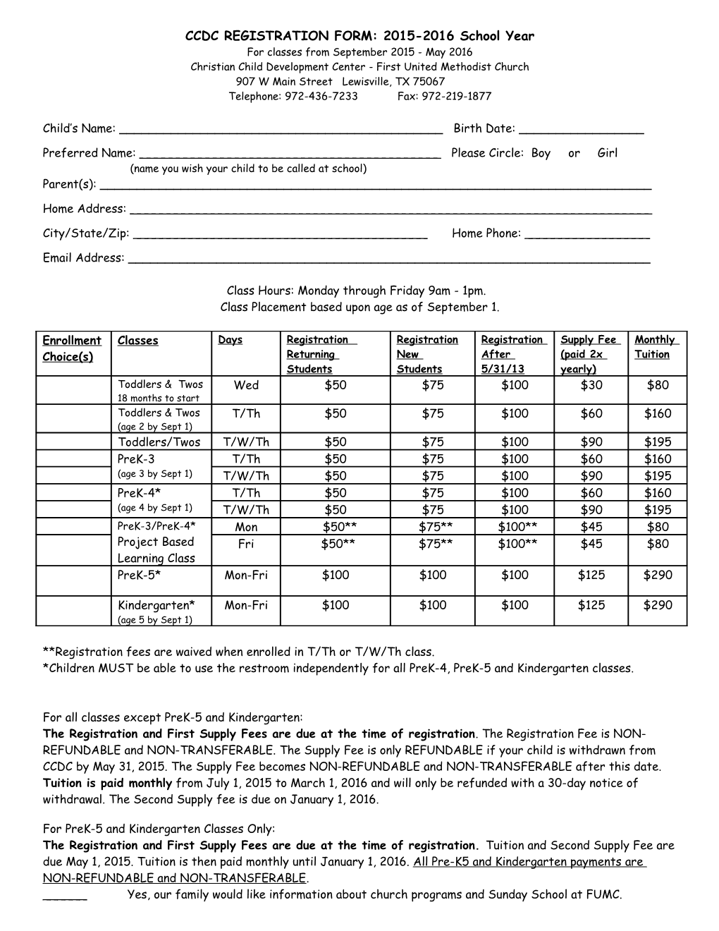 CCDC REGISTRATION FORM: 2015-2016 School Year