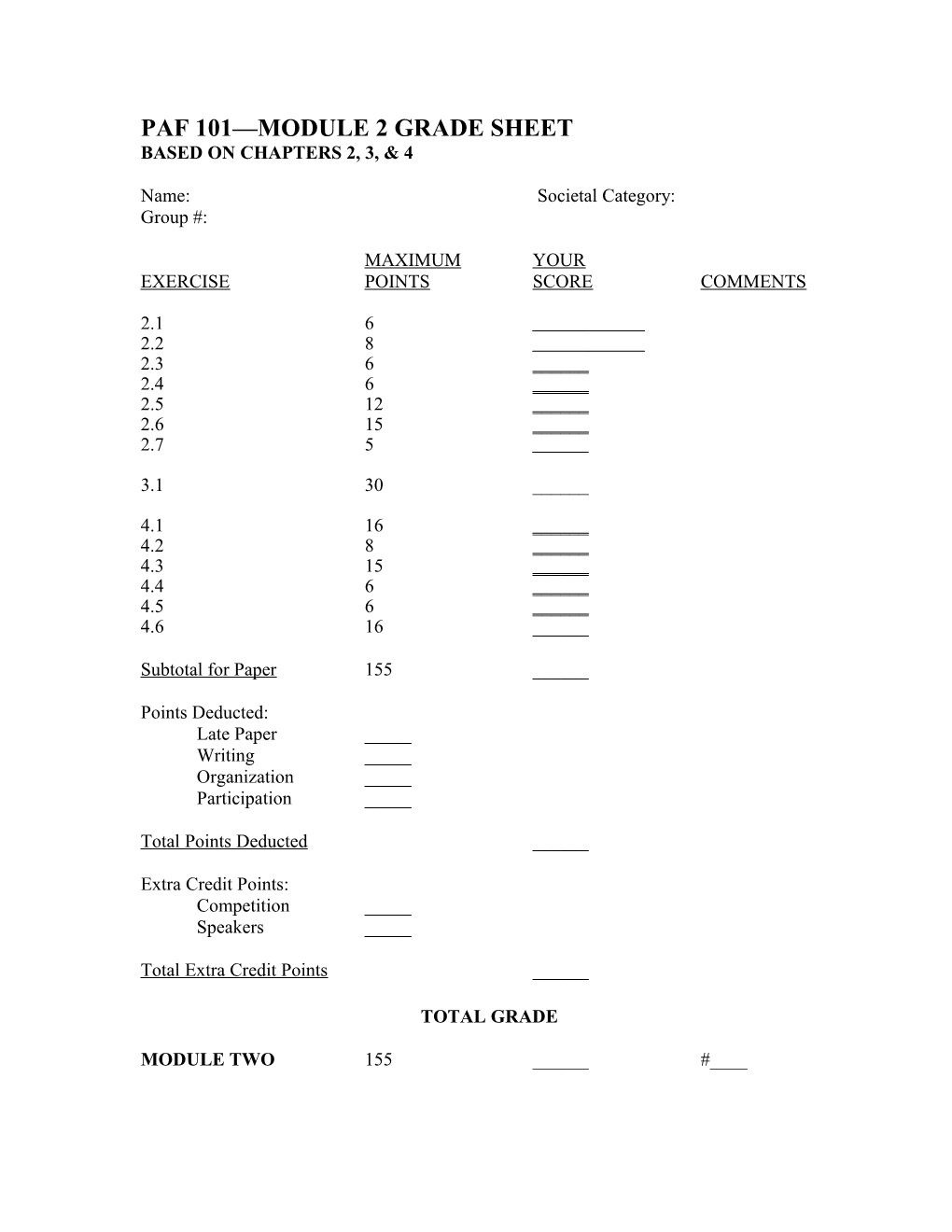 Paf 101 Module 2 Grade Sheet