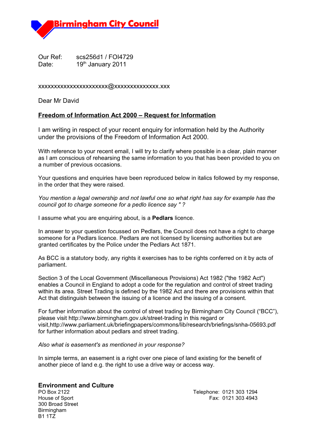 Freedom of Information Act 2000 Request for Information