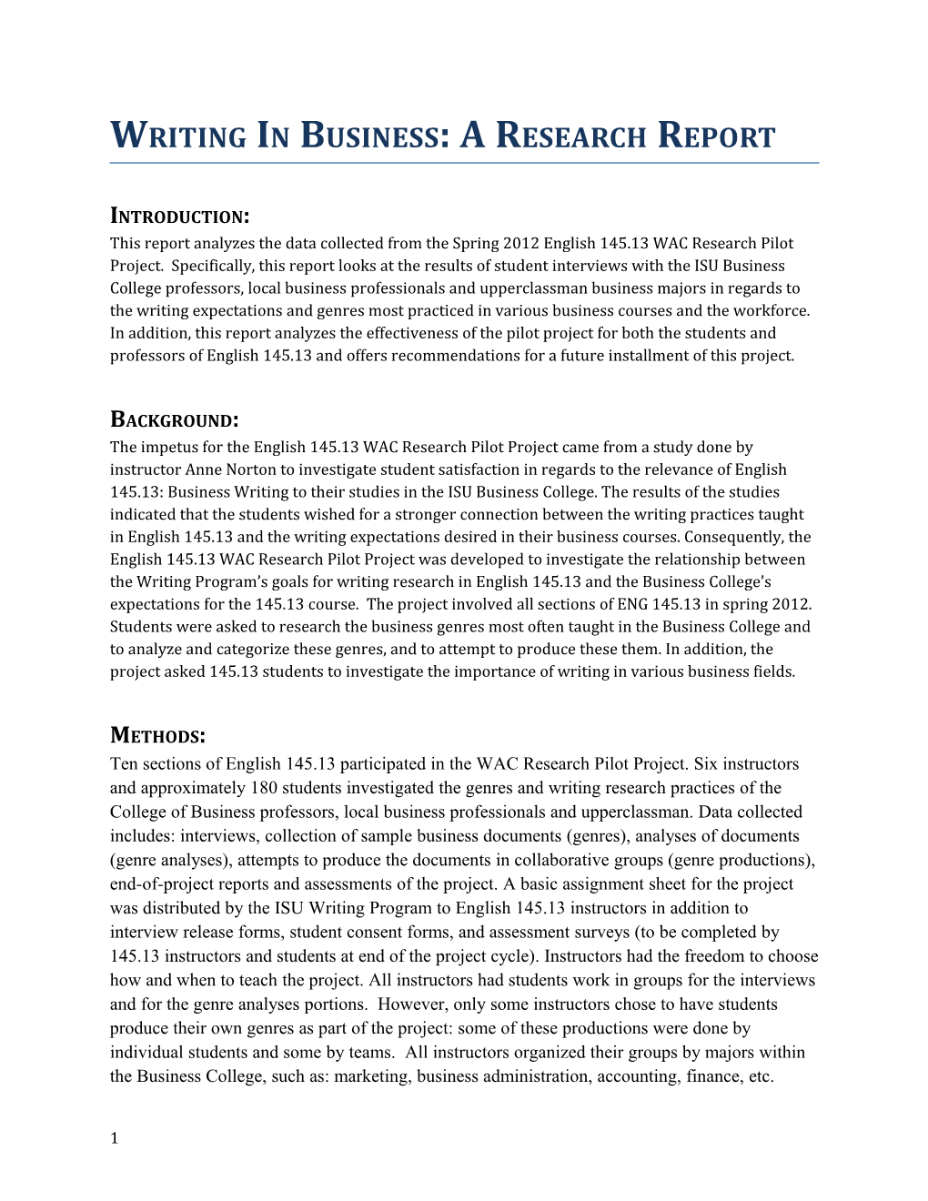 Writing in Business: a Research Report