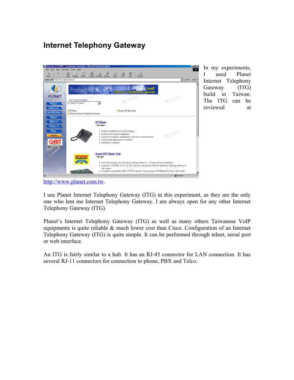 Internet Telephony Gateway Planet