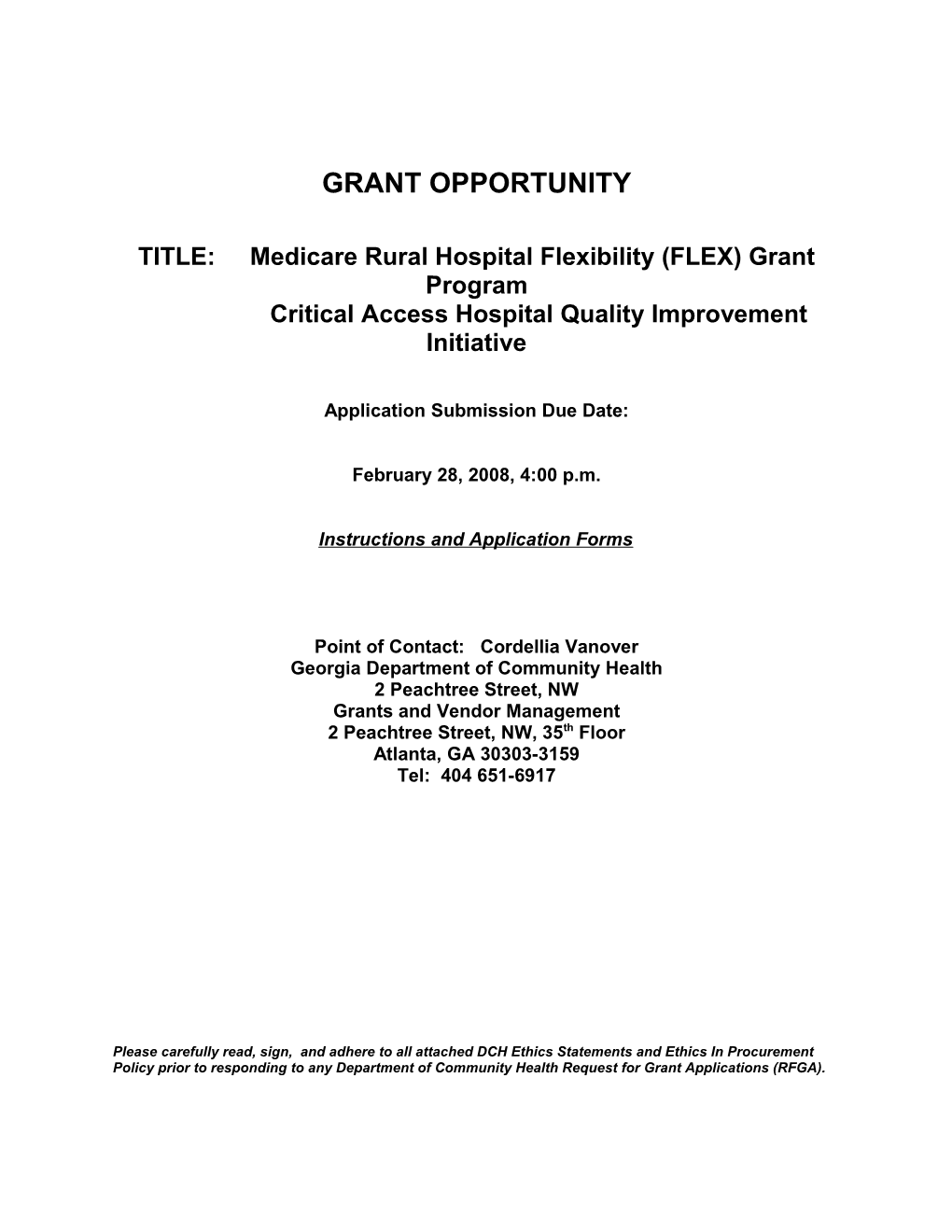 TITLE: Medicare Rural Hospital Flexibility (FLEX) Grant Program