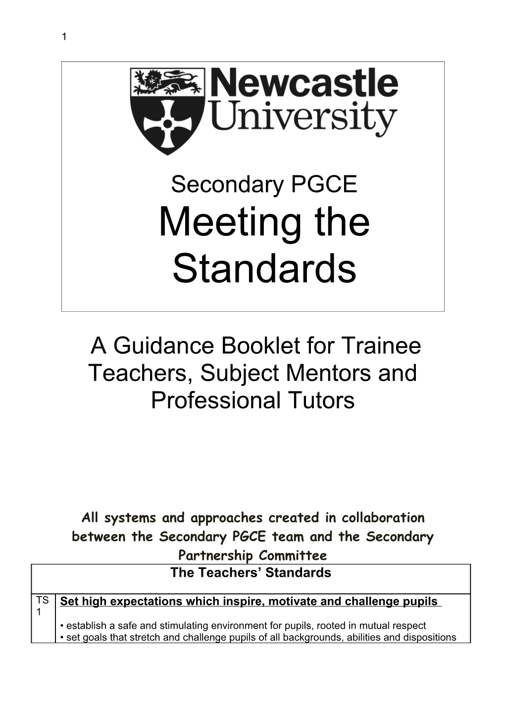 A Guidance Booklet for Trainee Teachers, Subject Mentors and Professional Tutors