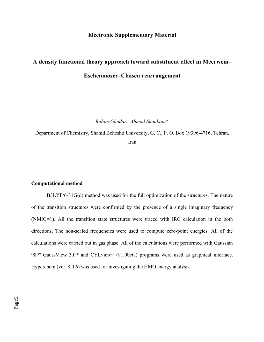 A Density Functional Theory Approach Toward Substituent Effect in Meerwein Eschenmoser