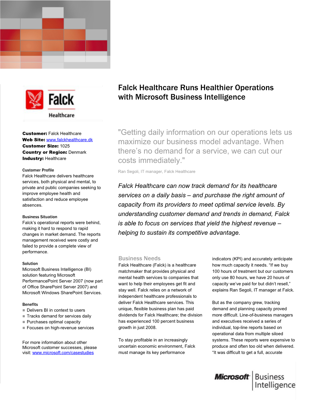 Falck Healthcare Runs Healthier Operations with Microsoft Business Intelligence