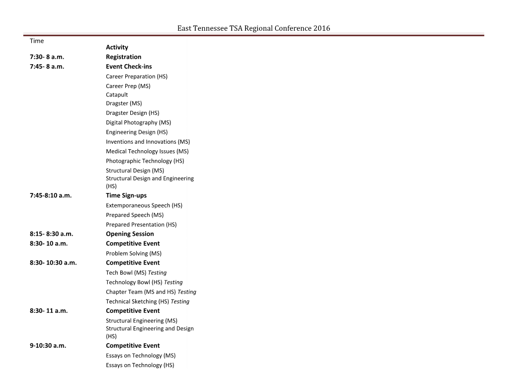 East Tennessee TSA Regional Conference 2016