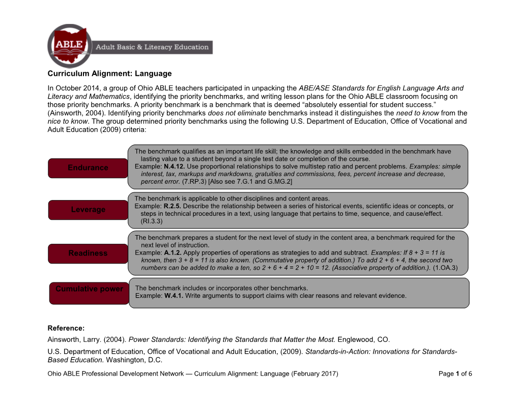 Curriculum Alignment: Language