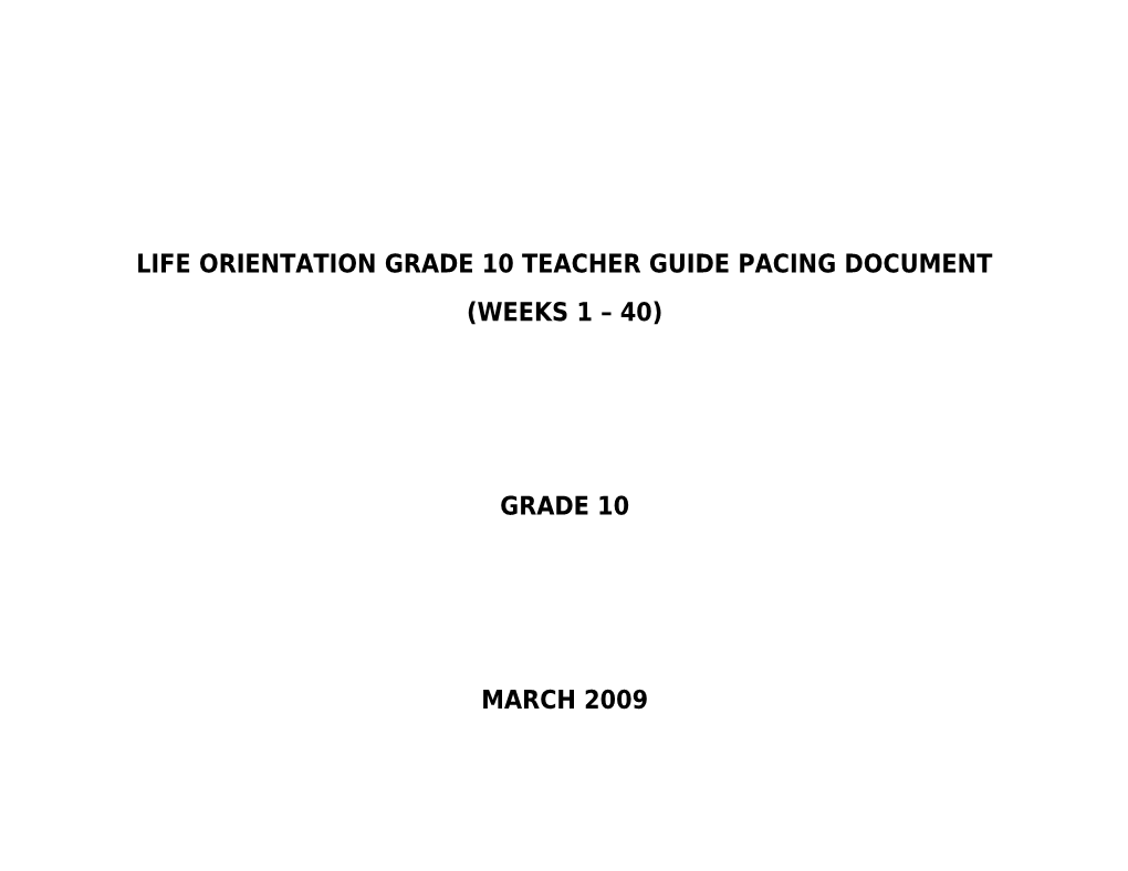 Life Orientation Grade 10 Teacher Guide Pacing Document