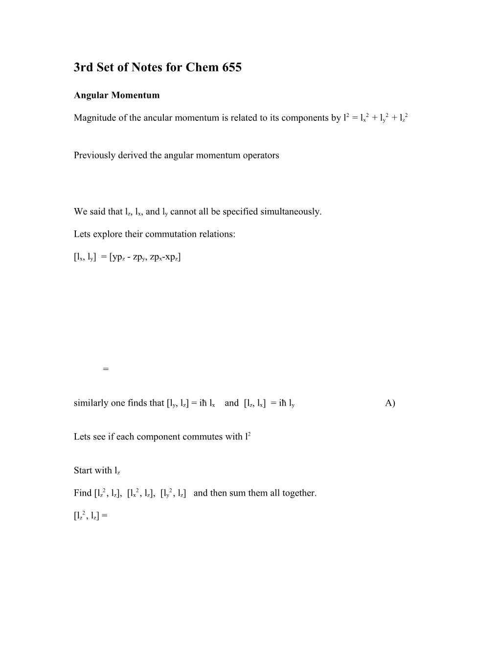 3Rd Set of Note for Chem 655