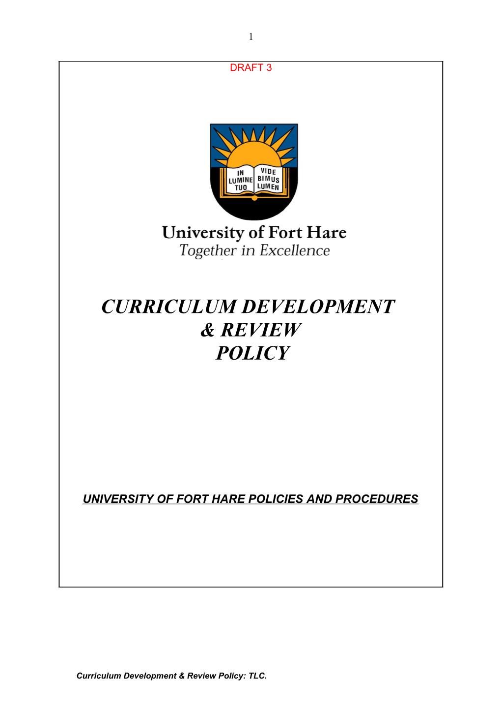 University of Fort Hare Policies and Procedures