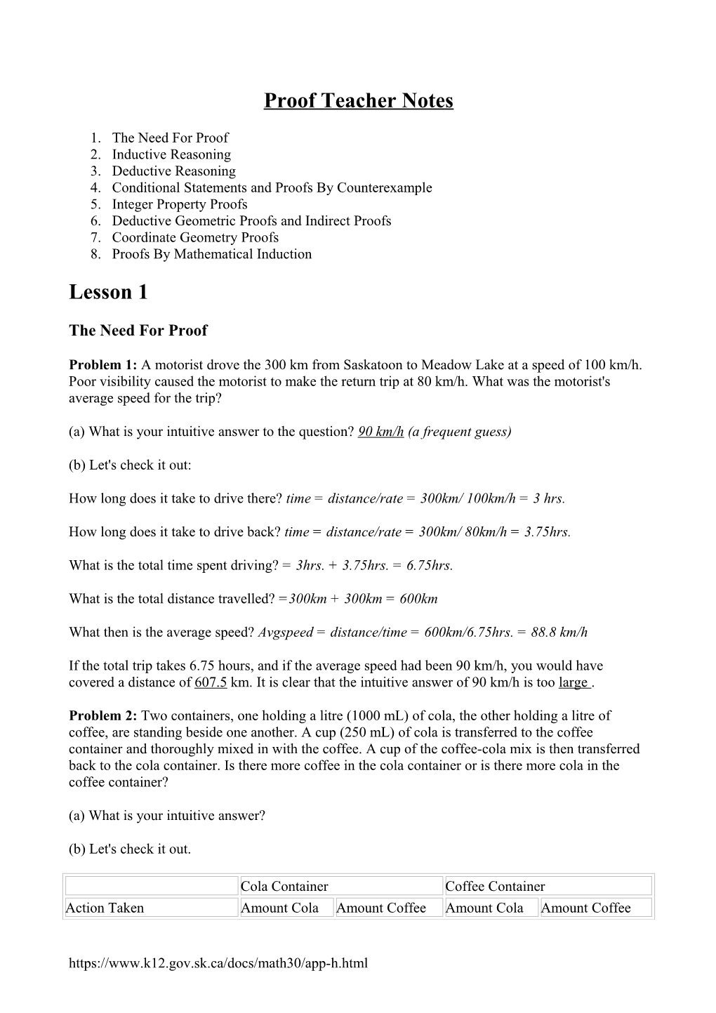 Mathematics 30 - Appendix H: Lesson 1
