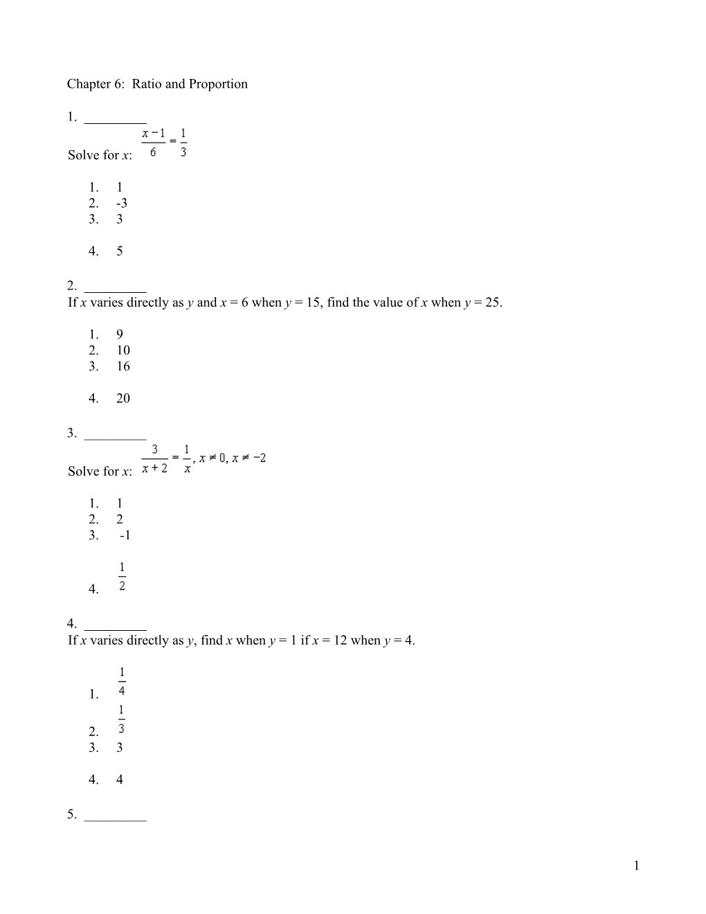 Chapter 6: Ratio and Proportion