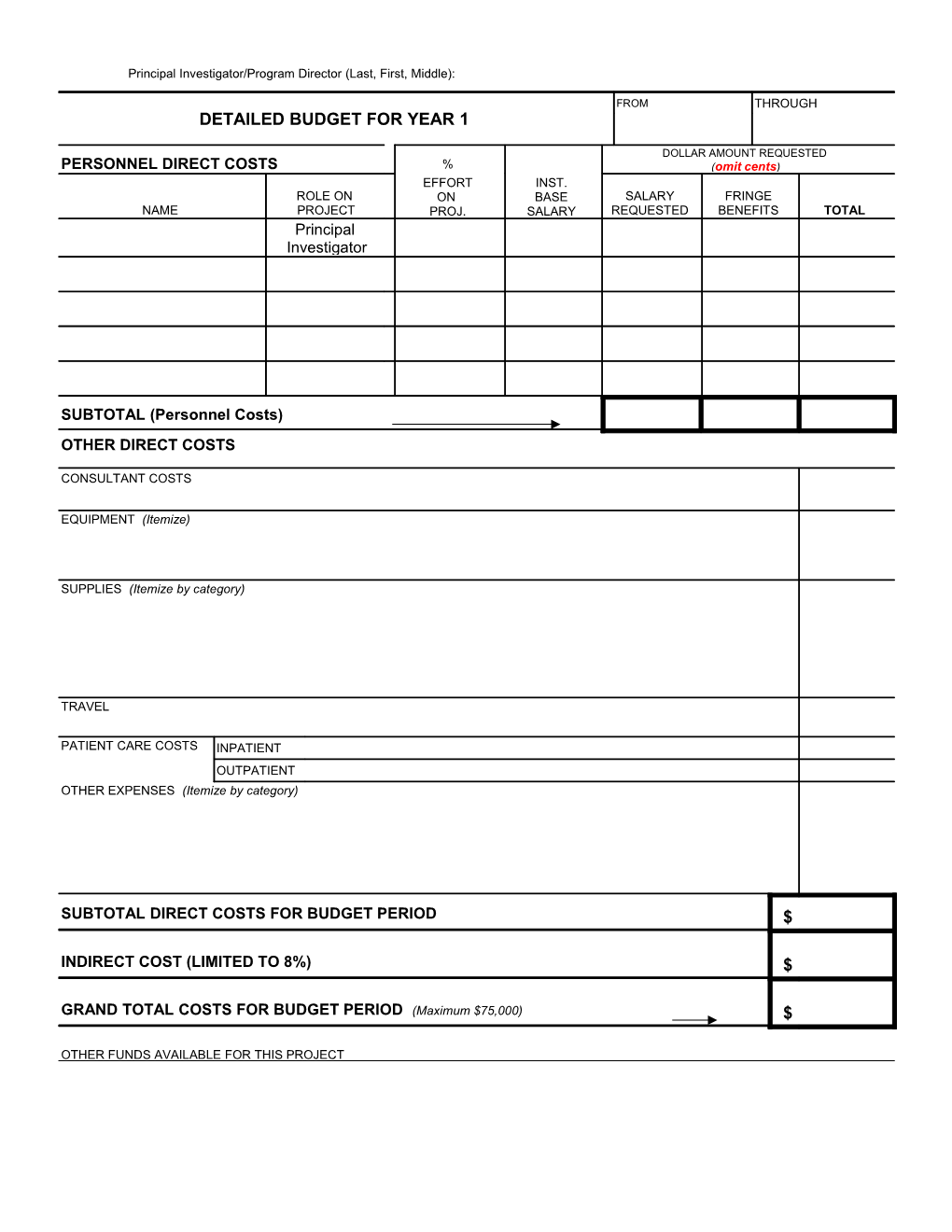 PHS 398, Fp4 (Rev. 5/01), Detailed Budget for Initial Budget Period, Form Page 4