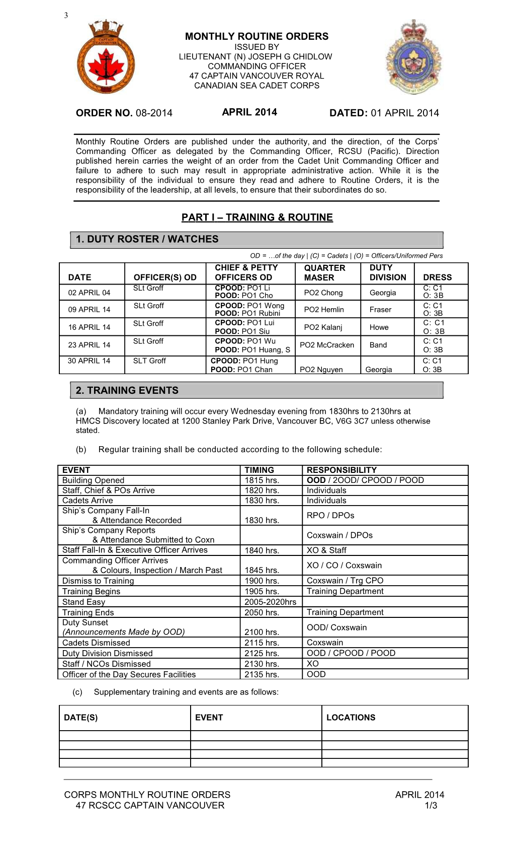 Monthly Routine Orders s1