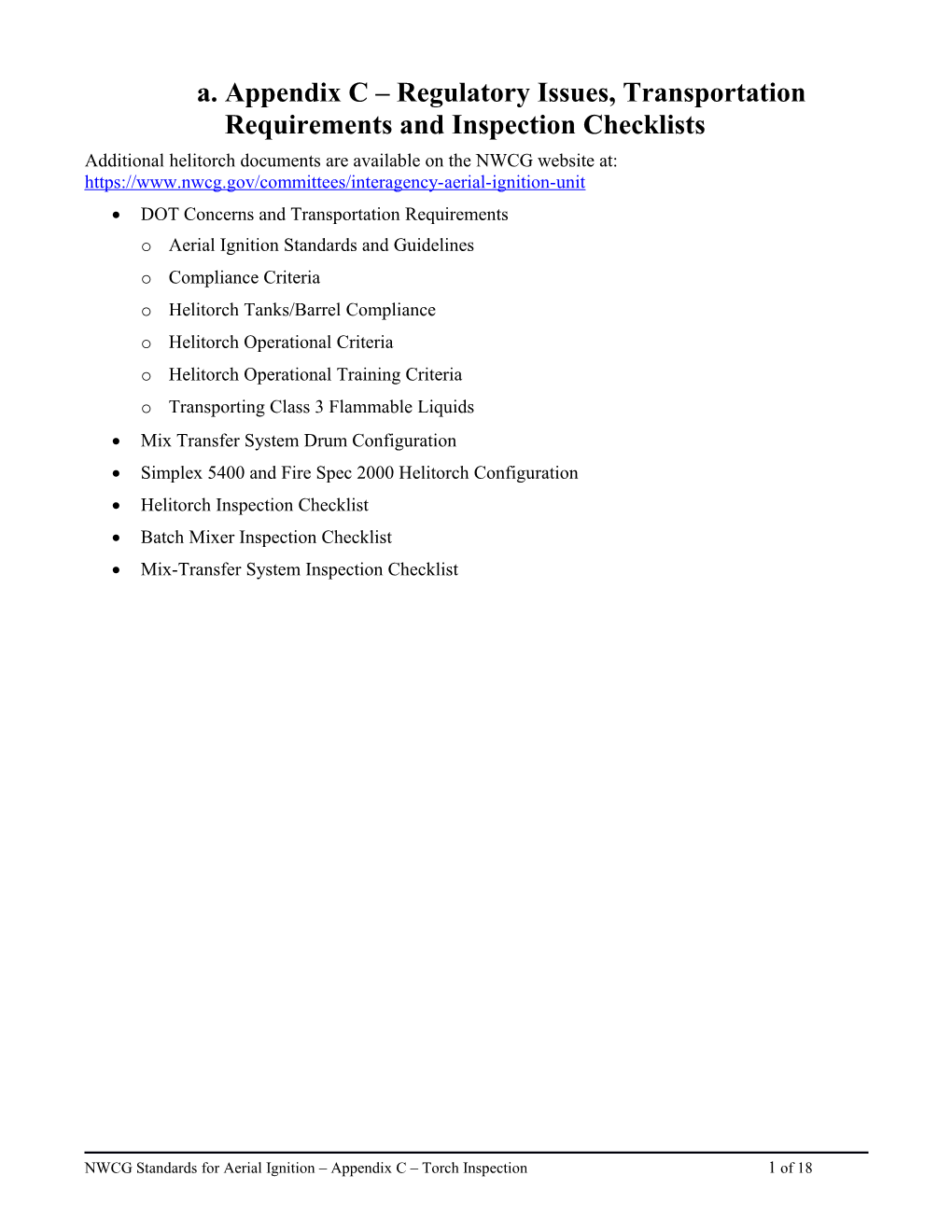 NWCG Standards for Aerial Ignition Appendix C Torch Inspection