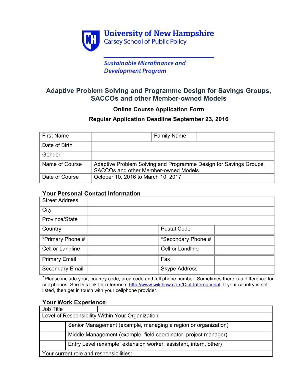 Online Course Application Form