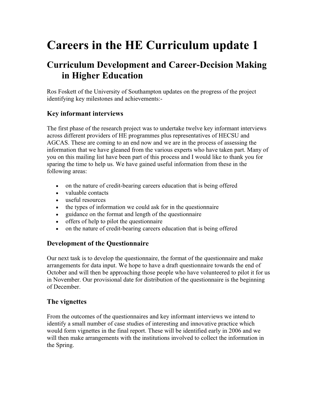 Careers in the HE Curriculum Update 1