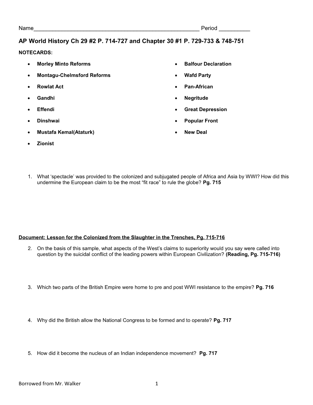 AP World History Ch 29 #2 P. 714-727 and Chapter 30 #1 P. 729-733 & 748-751