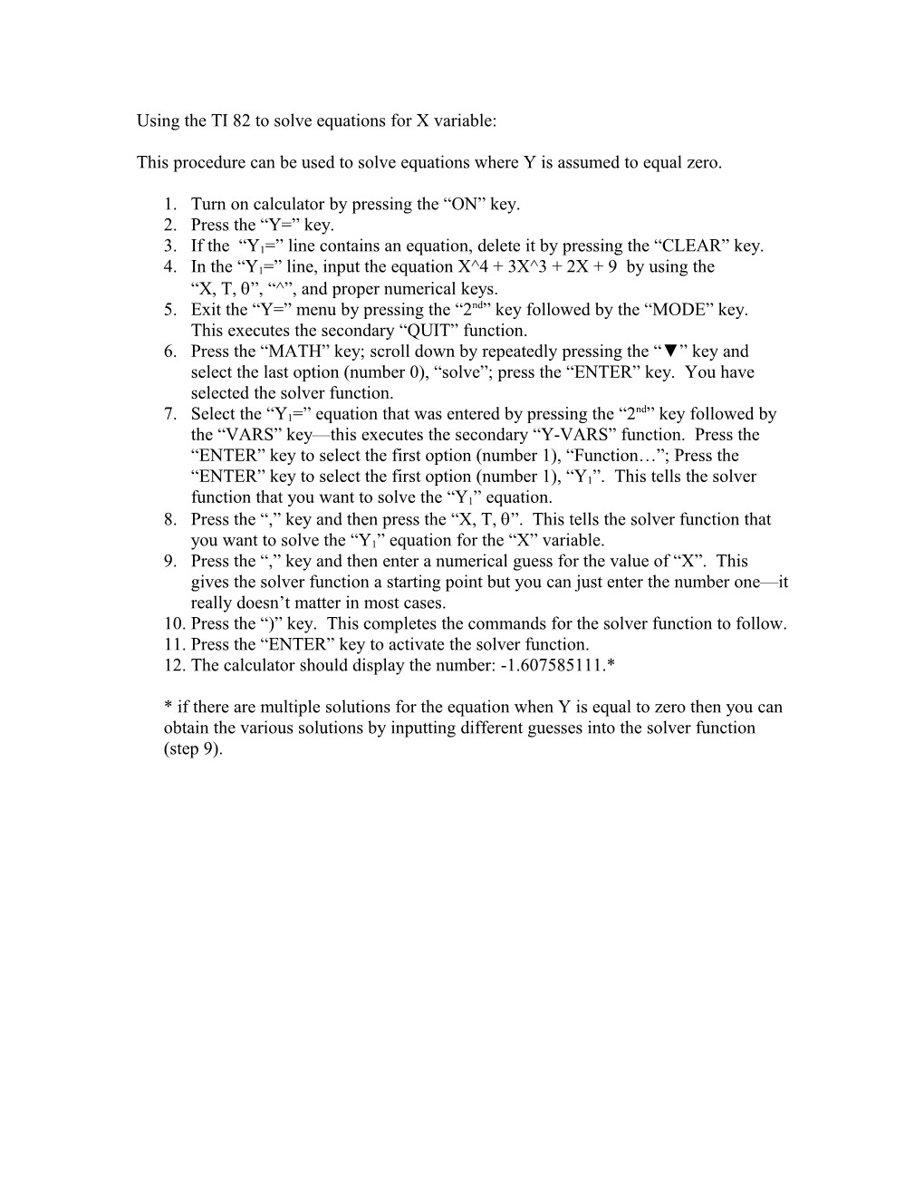 Using the TI 83 to Solve Equations for X Variable