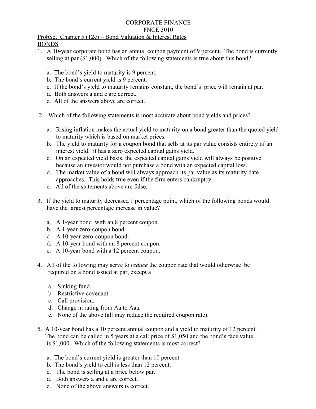 Probset Chapter 5 (12E) Bond Valuation & Interest Rates