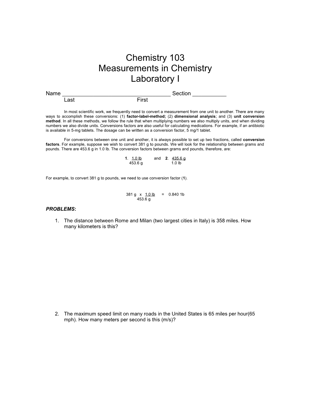 Measurements in Chemistry