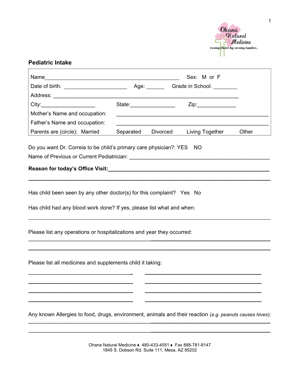 Pediatric Intake Form