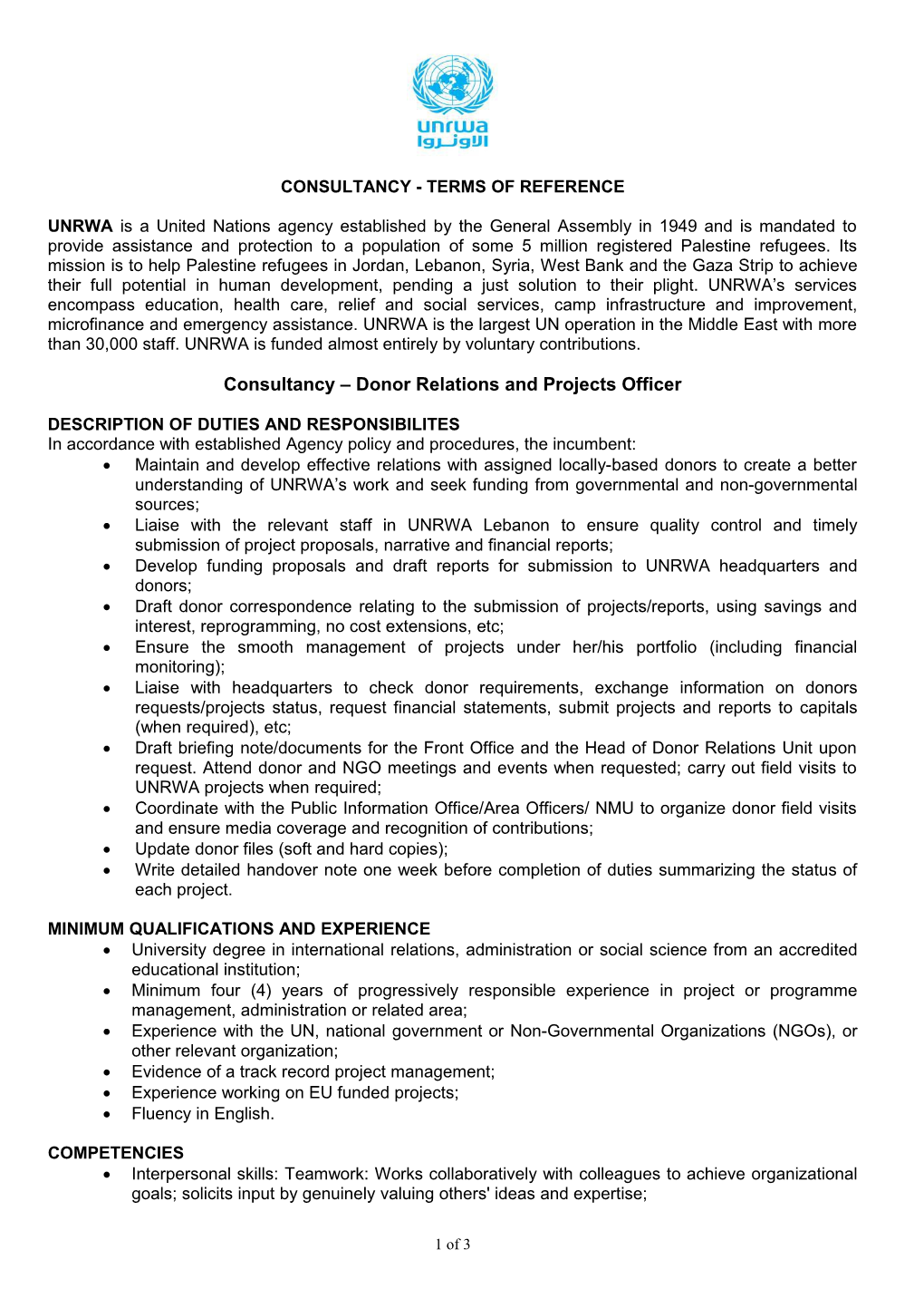 Consultancy Donor Relations and Projects Officer
