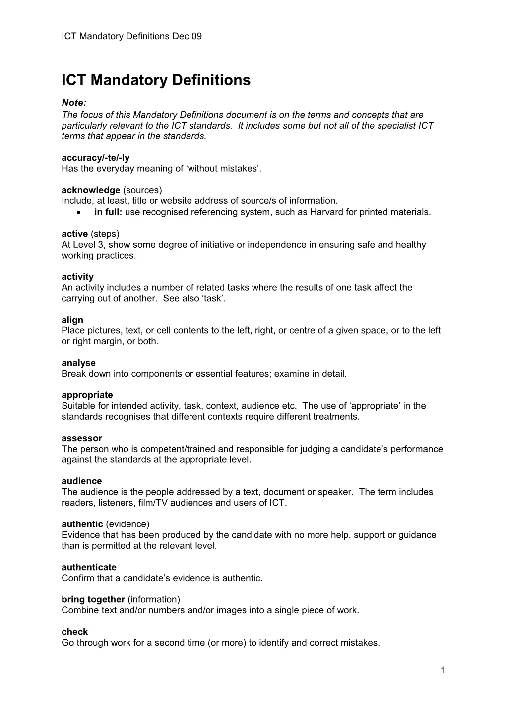 ICT Mandatory Definitions