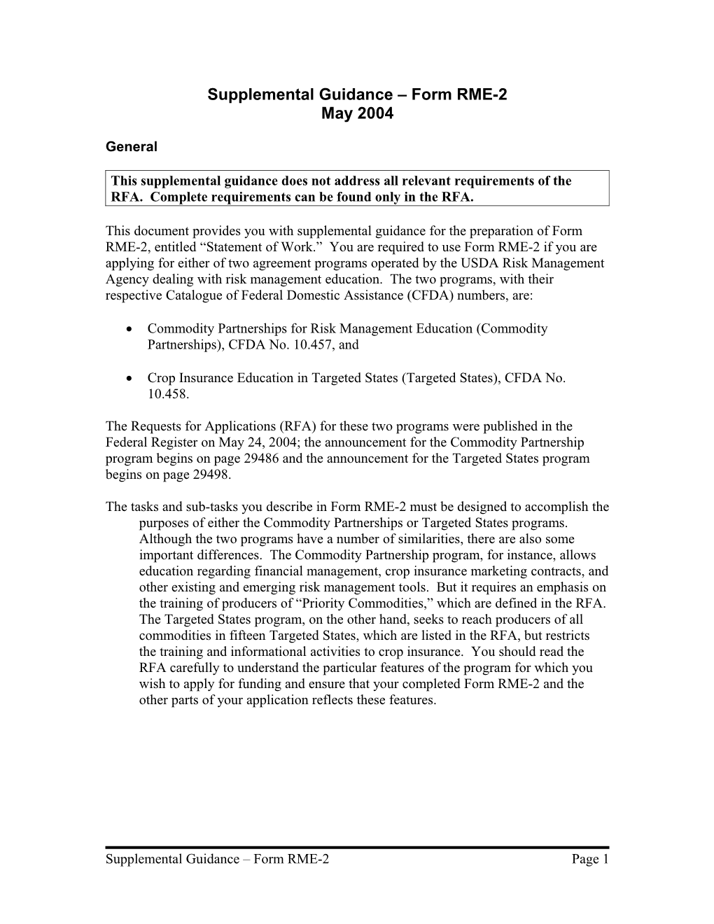 RME Form 2, Supplemental Instructions