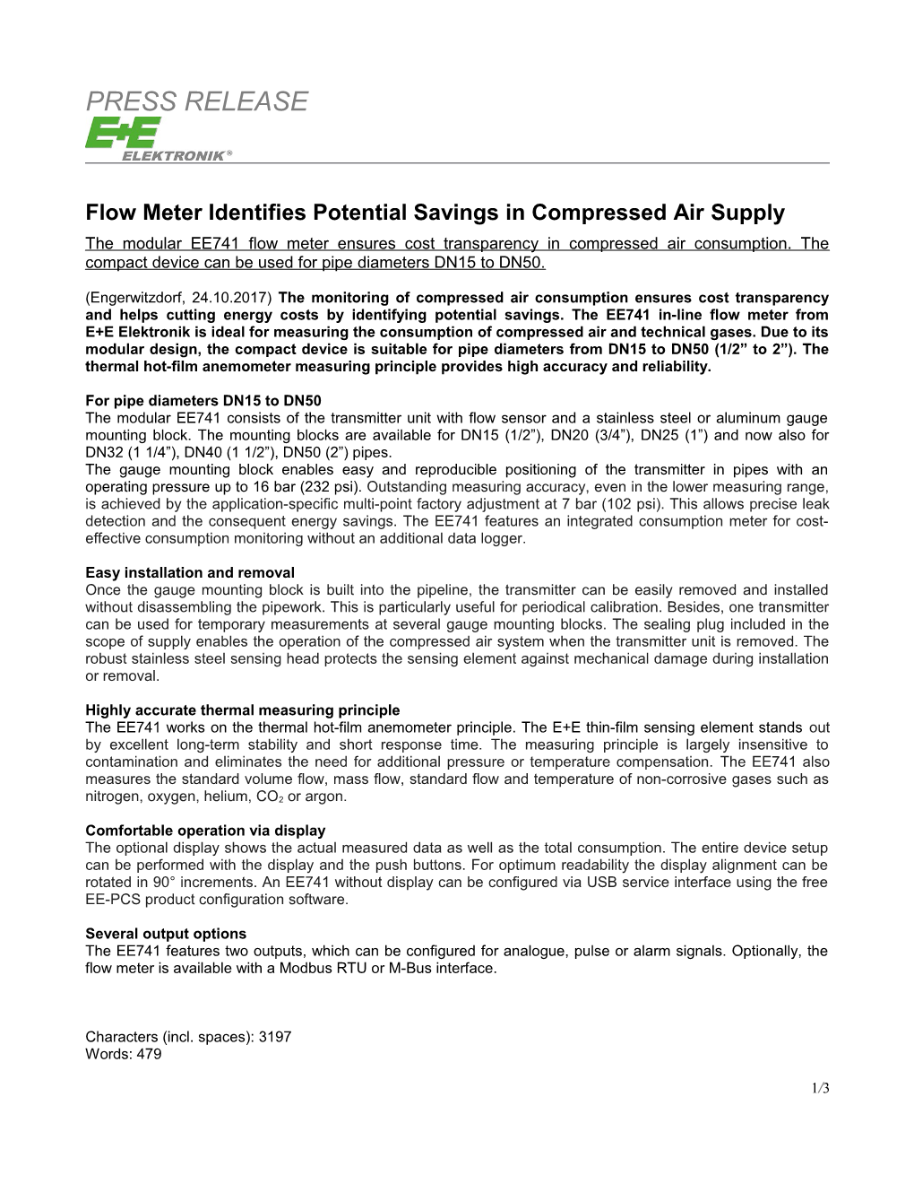 Flow Meter Identifies Potential Savings in Compressed Air Supply