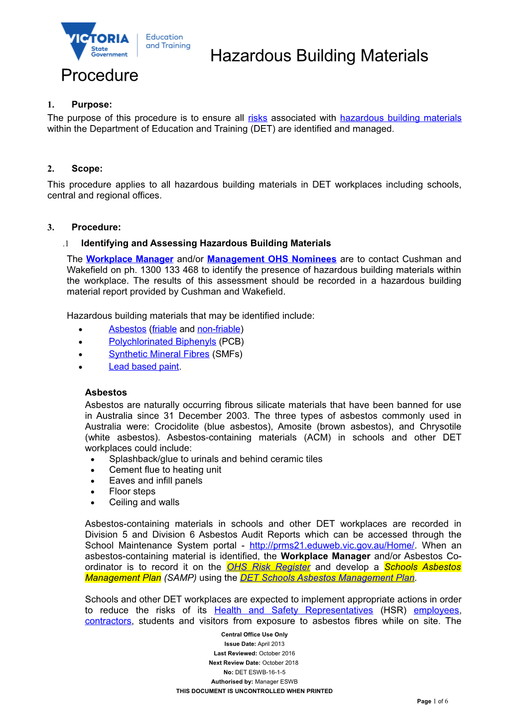 Hazard Building Materials Procedure