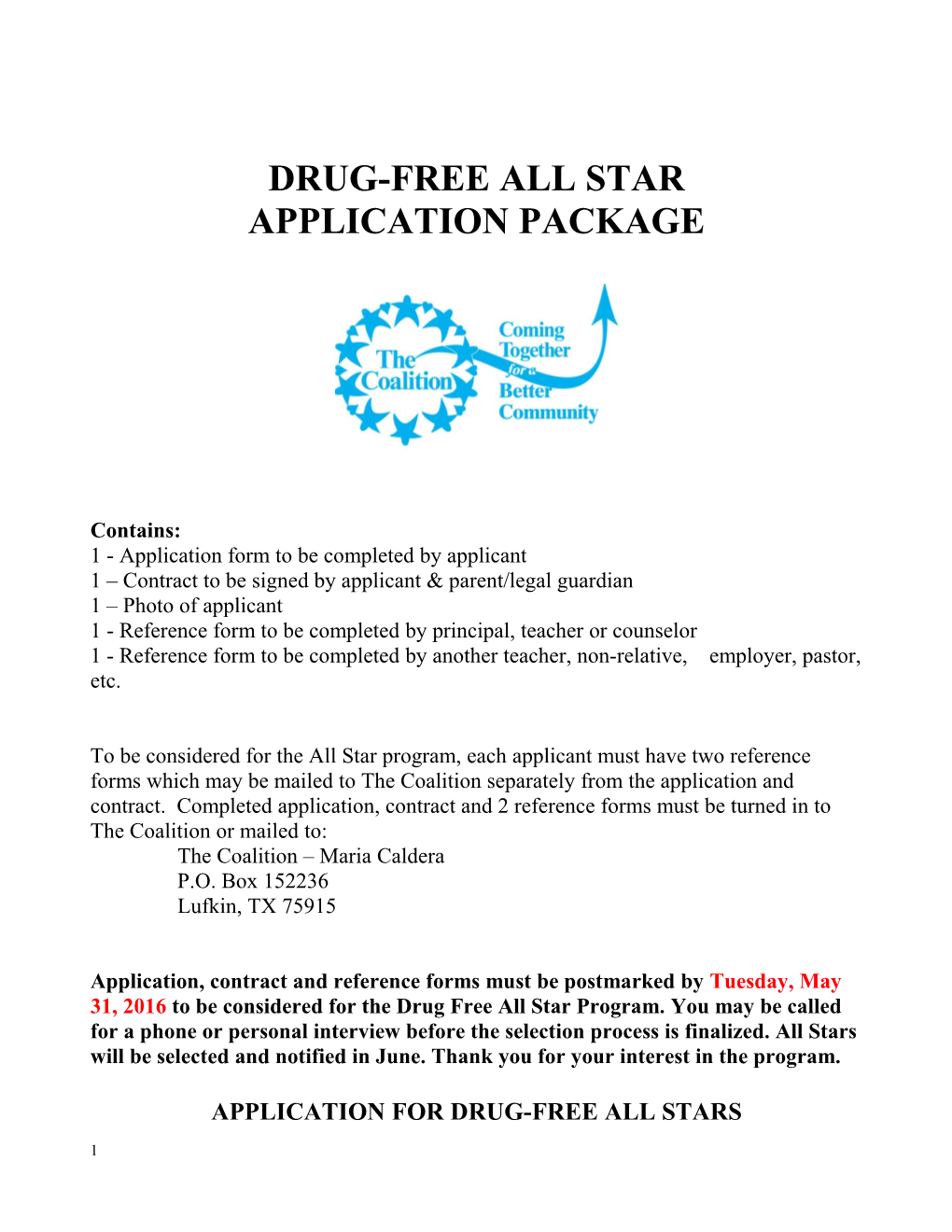 Application for Drug-Free All Star