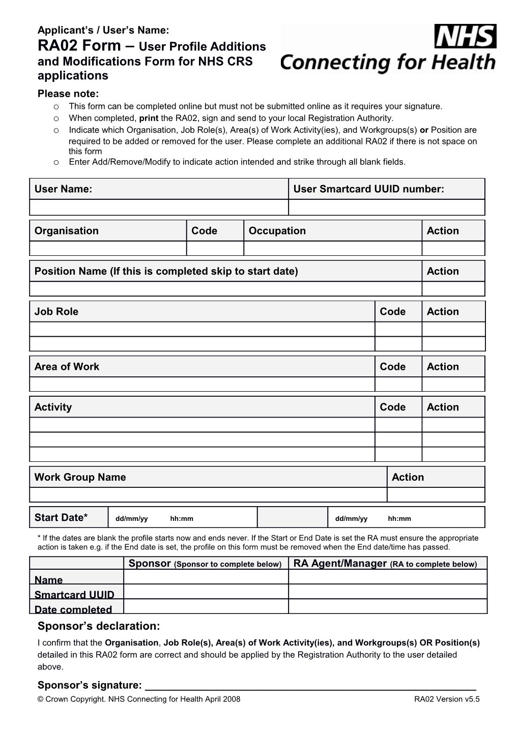 RA02 Form User Profile Additions