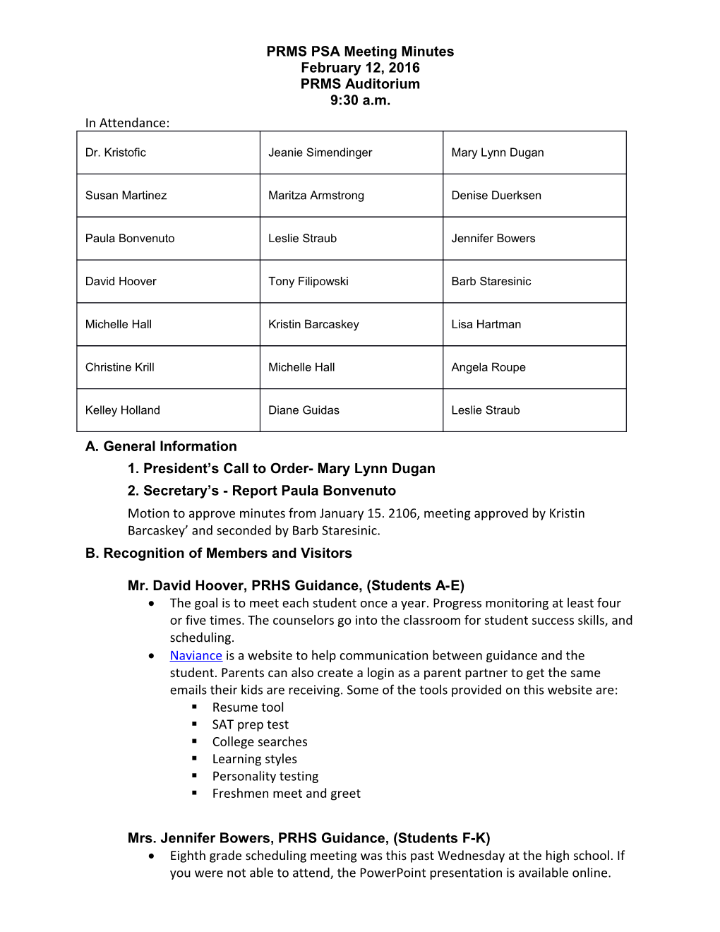 PRMS PSA Meeting Minutes